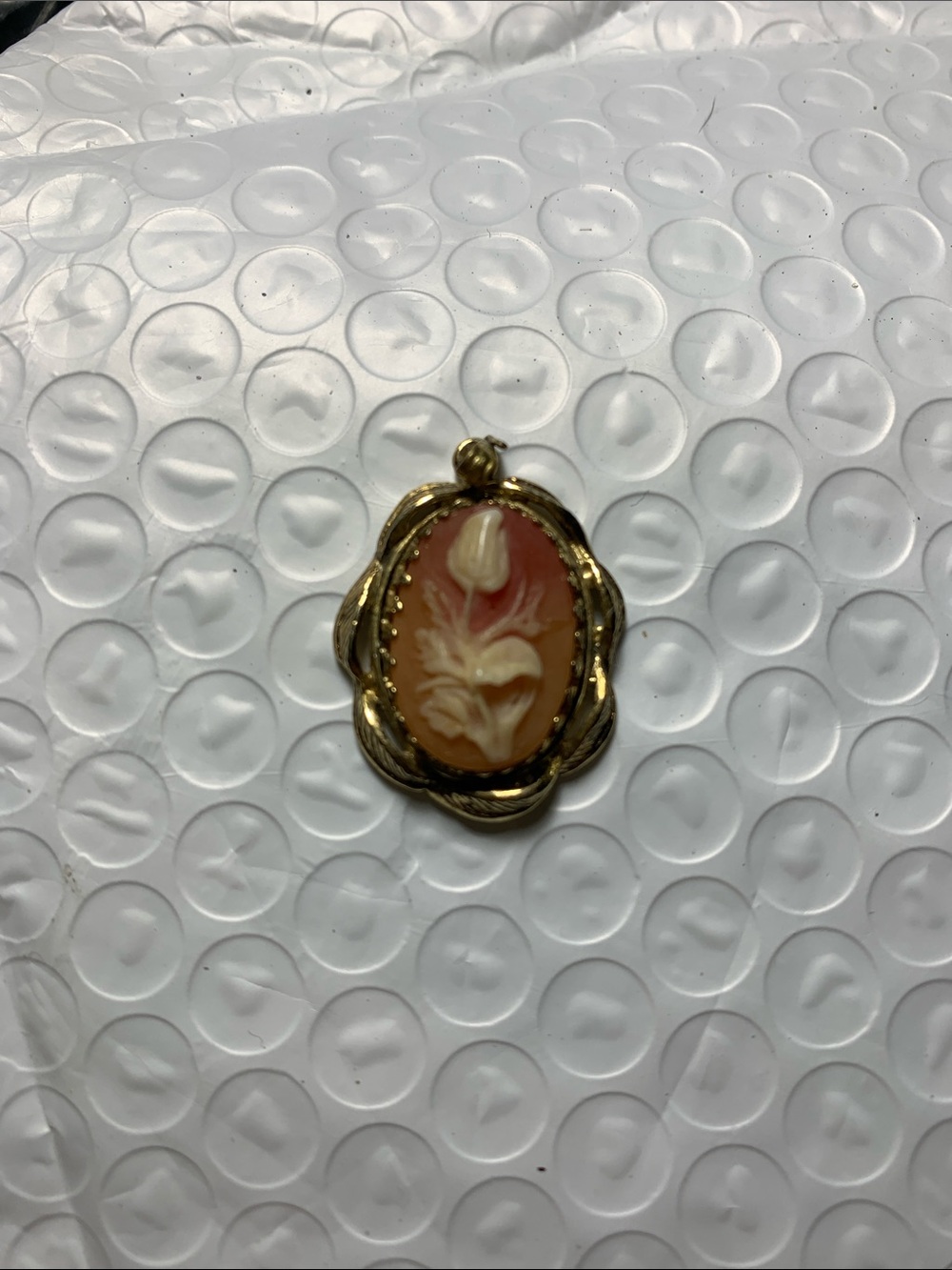 Whiting and Davis carved White Rose Cameo Gold Tone
